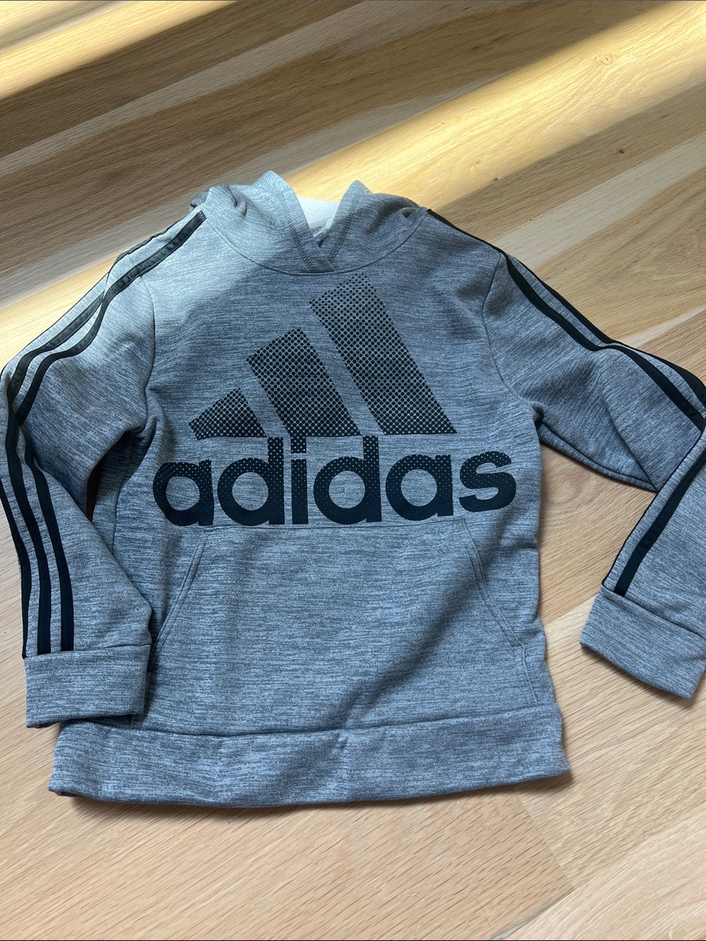 adidas Gray Hoodie with Black Logo and Stripes